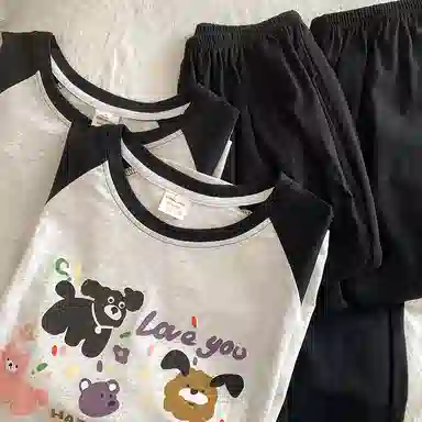 静英鸾 圆领卡通满印小狗时尚甜美风休闲舒适家居服睡衣套装 男女同款