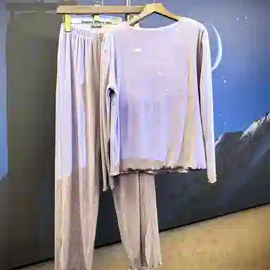 静英鸾 羊毛绒长袖长裤圆领开衫纯色甜美舒适两件套家居服秋冬季保暖套装 女款