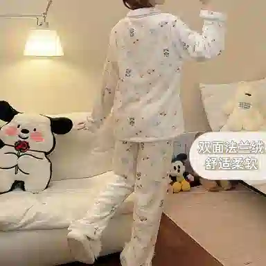 静英鸾 翻领舒适透气卡通图案长袖长裤家居服睡衣套装 女款