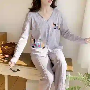 静英鸾 带胸垫甜美可爱简约紫卡通腊肠狗休闲亲肤舒适可外穿家居服睡衣套装 女款