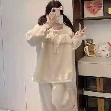 静英鸾 秋冬季纯色甜美风珊瑚绒加绒加厚保暖休闲舒适家居服睡衣套装 女款