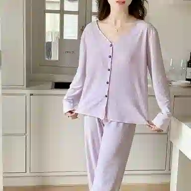静英鸾 带胸垫简约紫休闲甜美时尚蝴蝶印花可外穿家居服睡衣套装 女款