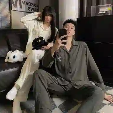 静英鸾 翻领卡通甜美风休闲舒适家居服睡衣套装 男女同款