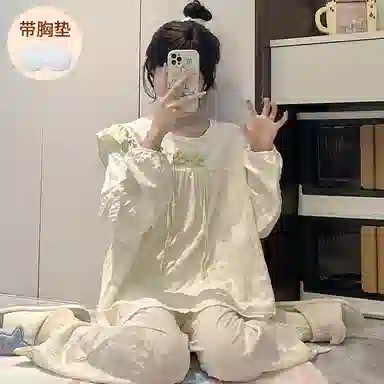 静英鸾 带胸垫简约甜美可爱柔软亲肤舒适可外穿家居服睡衣套装 女款