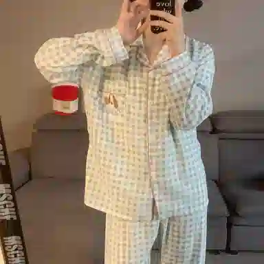 静英鸾 家居女舒适简约翻领设计格子图案长袖服睡衣礼盒 女款