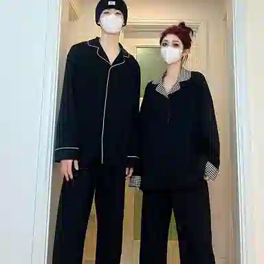 静英鸾 简约设计舒适休闲风长袖开衫翻领家居服睡衣礼盒 男款