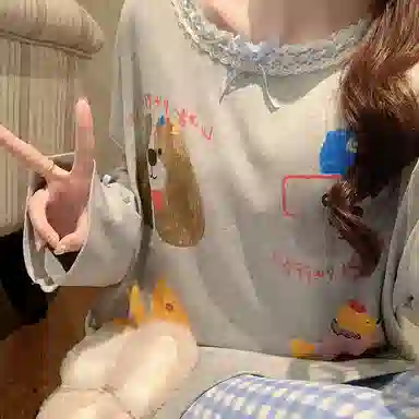 静英鸾 仿棉带胸垫圆领套头卡通小狗纯色格子家居服春秋季睡衣套装 女款