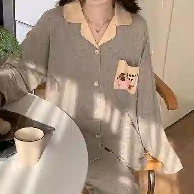 静英鸾 翻领简约休闲时尚卡通小狗亲肤舒适可外穿家居服睡衣套装 女款