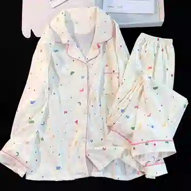 静英鸾  甜美款翻领设计简约舒适亲肤透气可外穿家居服睡衣套装 女款
