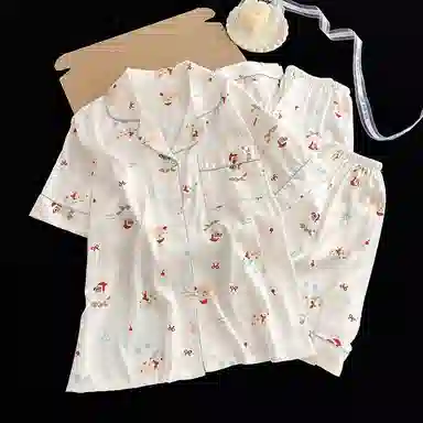 静英鸾 家居女舒适简约休闲风短袖三件套服睡衣套装 女款