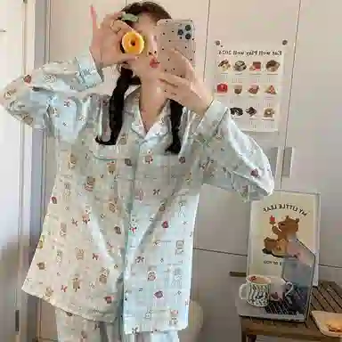 静英鸾 甜美可爱卡通图案简约舒适可外穿家居服睡衣套装 女款