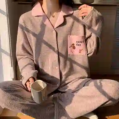 静英鸾 翻领简约甜美休闲时尚卡通小狗亲肤舒适可外穿家居服睡衣套装 女款