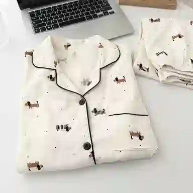 静英鸾  可爱小狗图案满印简约舒适可外穿家居服睡衣礼盒 女款
