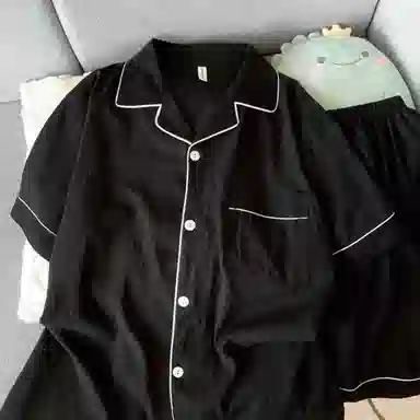 静英鸾 纯色翻领短袖短裤简约风休闲舒适家居服睡衣套装 男款