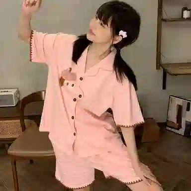 静英鸾 夏季女休闲开衫翻领短袖短裤可外穿家居服睡衣套装 女款