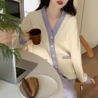 静英鸾 德绒长袖长裤和尚领开衫纯色简约甜美两件套家居服秋冬季保暖套装 女款