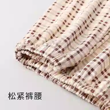 静英鸾 简约休闲时尚翻领方格卡通小狗亲肤舒适可外穿家居服睡衣套装 女款