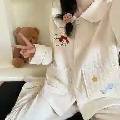 静英鸾 简约休闲时尚甜美可爱卡通小狗柔软舒适可外穿家居服睡衣套装 女款