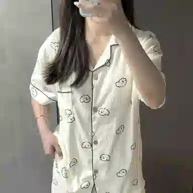 静英鸾 夏季女休闲短袖三件套宽松简约印花家居服睡衣套装 女款
