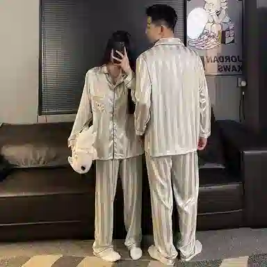 静英鸾 翻领卡通小飞龙条纹简约风休闲舒适家居服睡衣套装 男女同款