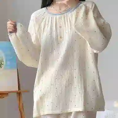 静英鸾 圆领设计清新彩色波点长袖轻便家居服睡衣套装 女款