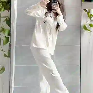静英鸾 家居女长袖卡通熊猫图案开衫服睡衣套装 女款