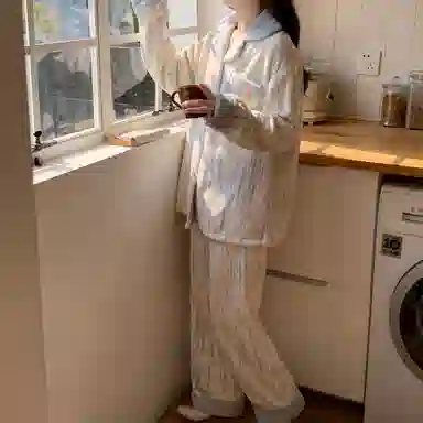 静英鸾 法兰绒保暖加厚加绒卡通鸭子条纹长袖长裤休闲家居服秋冬季睡衣套装 女款