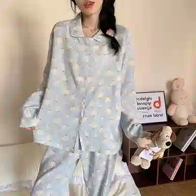 静英鸾 云朵棉长袖长裤翻领开衫可爱卡通大白鹅家居服秋冬季睡衣套装 女款