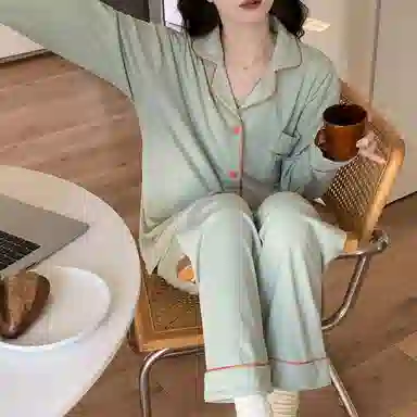 静英鸾 德绒长袖长裤翻领开衫纯色小清新两件套家居服秋冬季保暖套装 女款