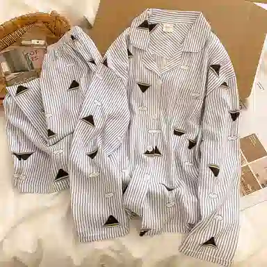 静英鸾 简约休闲翻领条纹亲肤舒适可外穿家居服睡衣套装 女款