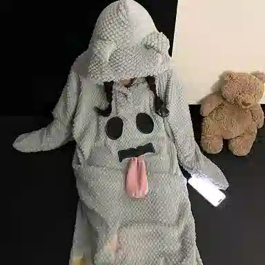 静英鸾 休闲时尚简约灰甜美可爱卡通柔软保暖舒适可外穿家居服睡裙 女款