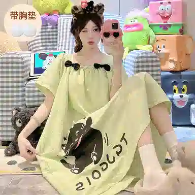静英鸾 短袖卡通小猫甜美风休闲舒适家居服睡裙 女款