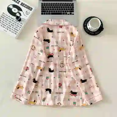 静英鸾 斑点狗满印翻领设计简约舒适可外穿家居服睡衣套装 女款