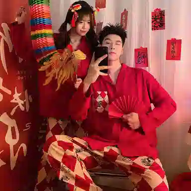 静英鸾 秋季翻领纯色带口袋时尚简约风休闲舒适家居服睡衣套装 男女同款