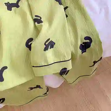静英鸾 翻领卡通小猫慵懒甜美风休闲时尚家居服睡衣套装 女款