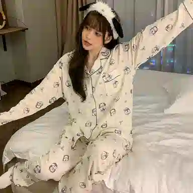 静英鸾 棉质长袖长裤翻领开衫可爱卡通企鹅两件套家居服秋冬季睡衣套装 女款