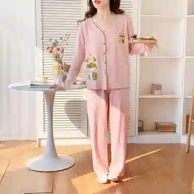 静英鸾 带胸垫甜美可爱简约卡通小蛇休闲亲肤舒适可外穿家居服睡衣套装 女款