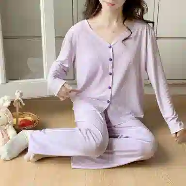 静英鸾 带胸垫简约紫休闲甜美时尚蝴蝶印花可外穿家居服睡衣套装 女款