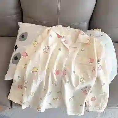 静英鸾 可爱小兔子图案简约透气舒适可外穿家居服睡衣套装 女款