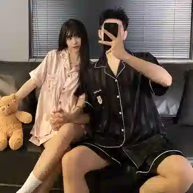 静英鸾 凉感短袖条纹可爱小熊开衫家居服睡衣套装 男女同款