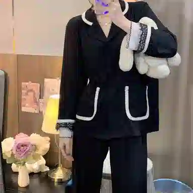 静英鸾 舒适简约优雅高级感长袖翻领家居服睡衣套装 女款