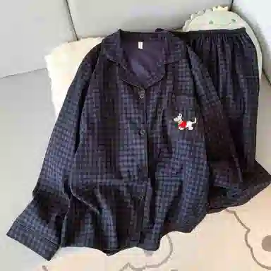 静英鸾 休闲轻盈可外穿宽松格子家居服睡衣套装 女款