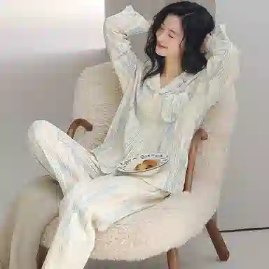 静英鸾 翻领时尚简约风宅家休闲舒适家居服秋冬季睡衣套装 女款