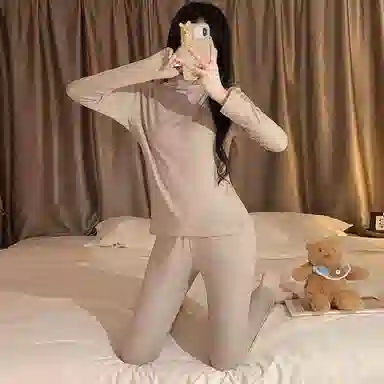 静英鸾 羊毛绒长袖长裤高领套头纯色简约舒适两家套家居服秋冬季保暖套装 女款