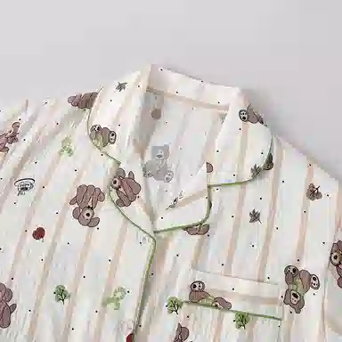 静英鸾 翻领开衫卡通满印萌宠长袖长裤休闲家居服秋冬季睡衣套装 女款