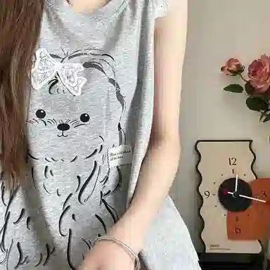 静英鸾 夏季女简约休闲宽松无袖短裤卡通小狗家居服睡衣礼盒 女款