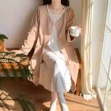 静英鸾 德绒长袖长裙圆领拉链纯色简约舒适家居服秋冬季保暖套装 女款