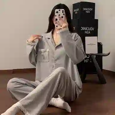 静英鸾 德绒保暖加厚长袖长裤翻领开衫纯色简约舒适家居服冬季睡衣套装 女款
