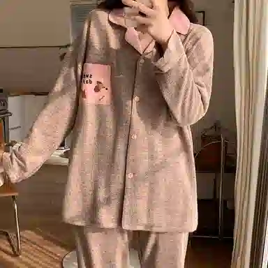 静英鸾 翻领简约甜美休闲时尚卡通小狗亲肤舒适可外穿家居服睡衣套装 女款