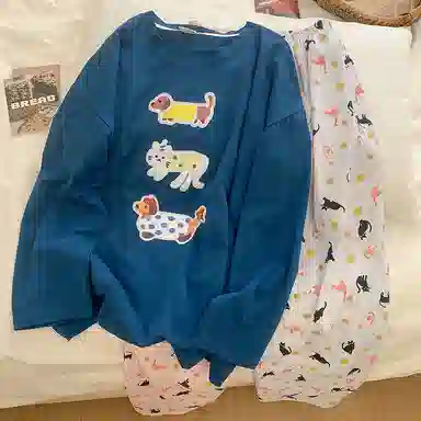 静英鸾 圆领卡通动物休闲舒适甜美风可外穿家居服睡衣套装 女款